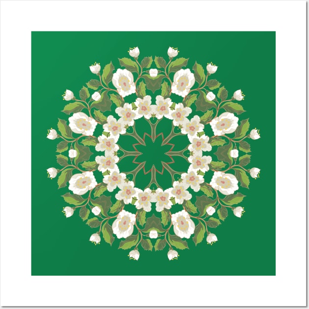 White Blossom Ornament Mandala Wall Art by AnnArtshock